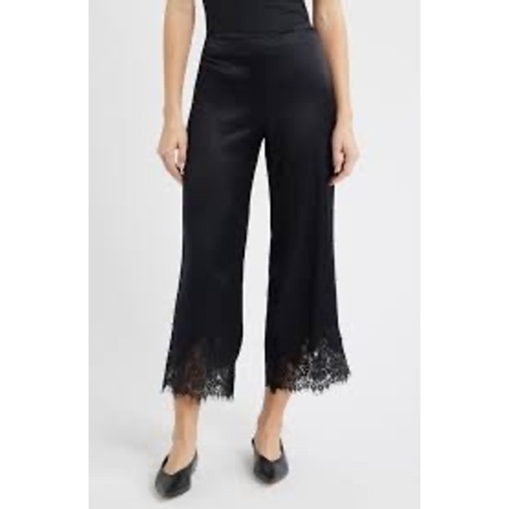 Reformation Carolina Silk Lace Pant Black 100% Silk Wide Leg Lace Trim Medium